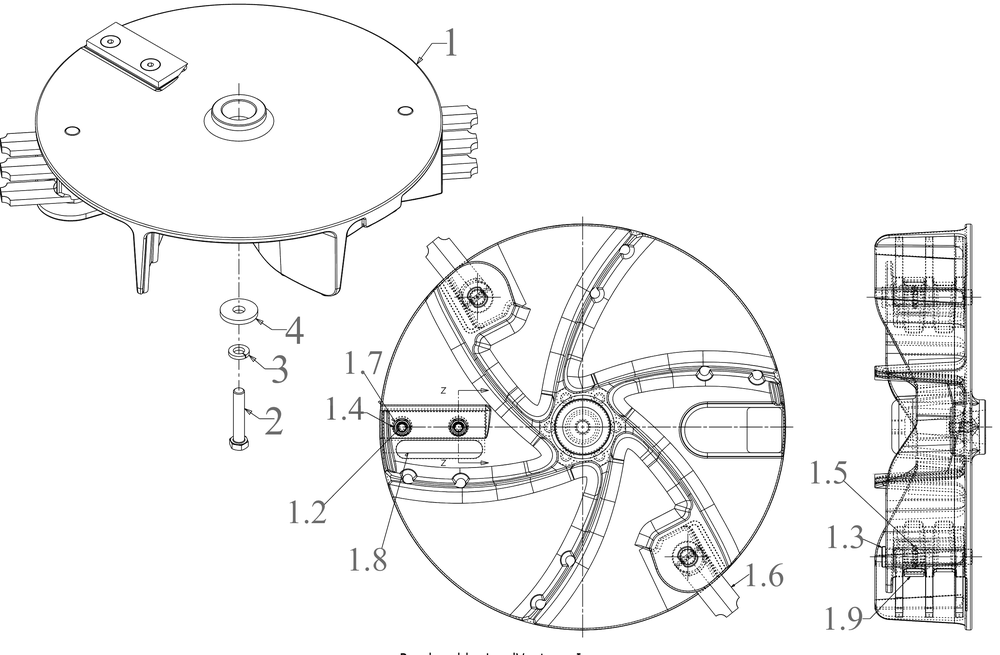 Impeller Assembly Diagram and Parts List for CSV050 (24B05MP710)(2019) Cub Cadet Chipper Shredder